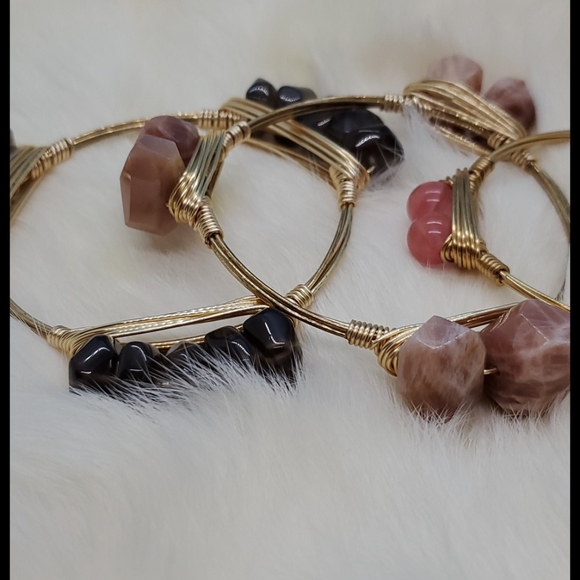 Hawaiian artisan faux gem wrap bangles Set of 3 - Picture 3 of 8